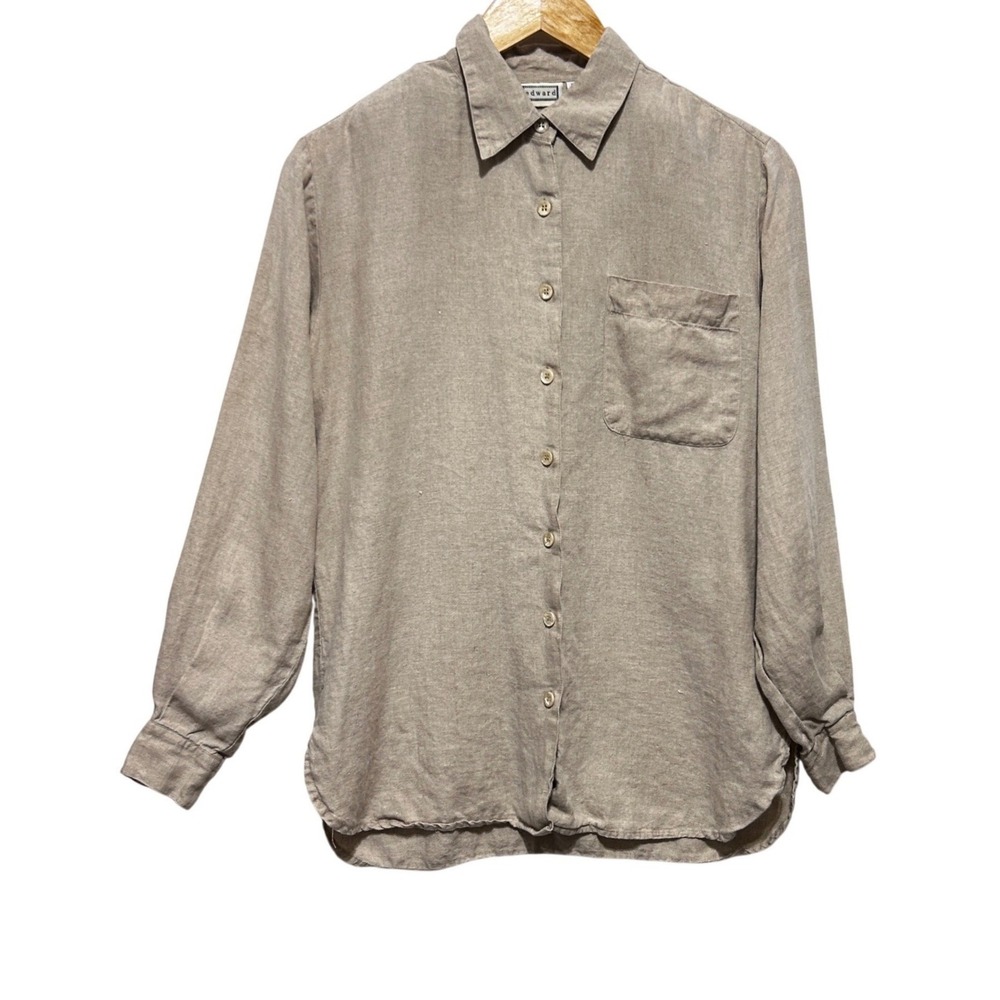 Vintage Edward Women Linen Button Shirt S Beige Irish Linen Coastal Minimalist